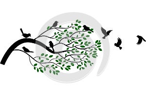 Cartoon tree and bird silhouette