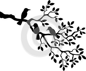 Cartoon tree branch with bird silhouette