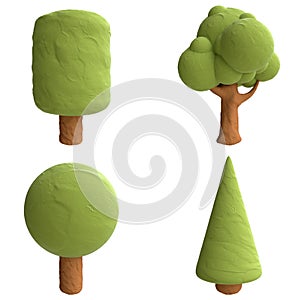 Cartoon trees from plasticine or clay