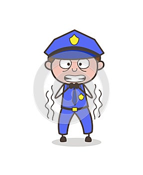 Cartoon Trembling Officer Face Expression Vector
