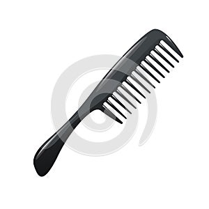 Cartoon trendy plastic black hair comb icon isolated on white background.