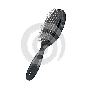 Cartoon trendy style black massage detangler hair brush for styling. Vector professional salon and hair care