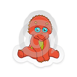 Cartoon Triceratops Cute Little Baby Dinosaur Sticker. Vector