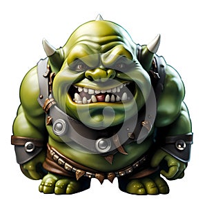 A cartoon of a troll who is green and has a belt and belt.