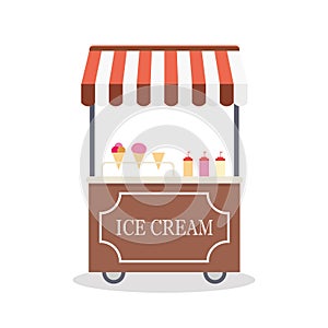 Cartoon trolley with ice cream,isolated on white background