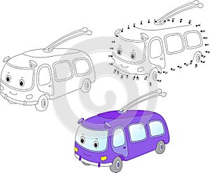 Cartoon trolleybus. Vector illustration. Coloring and dot to dot photo