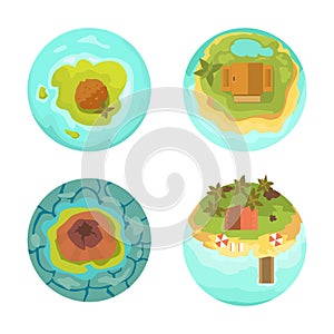 Cartoon tropical exotic island in ocean top view exotic lagoon map caribbean aerial sprite seascape tourism paradise