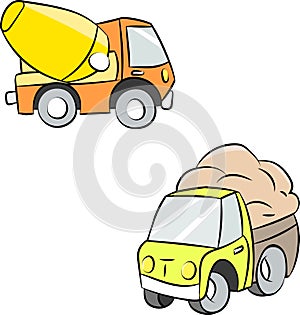 Cartoon truck and cement mixer vector illustration