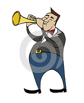 Cartoon trumpeter. Musician playing a trumpet.