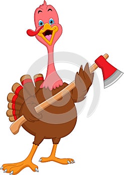 Cartoon turkey bird holding axe