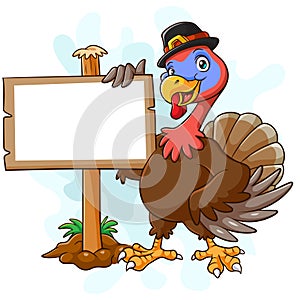 Cartoon turkey holding blank sign