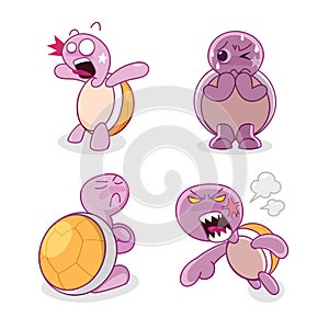 Cartoon turtle in actions. Animal emotions.