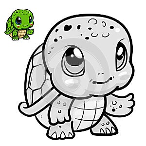 Cartoon turtle. Black and white illustration cartoon character