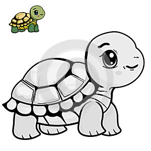 Cartoon turtle. Black and white illustration cartoon character