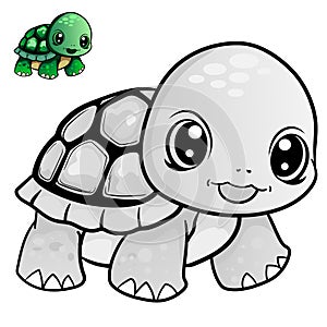 Cartoon turtle. Black and white illustration cartoon character