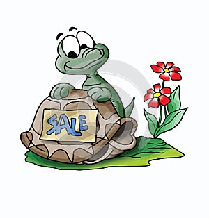 Cartoon Turtle Selling His House Vector