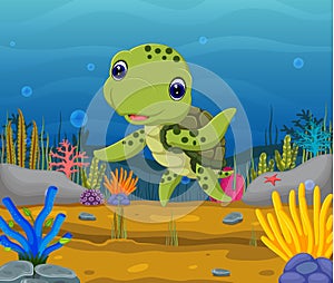 Cartoon turtle underwater