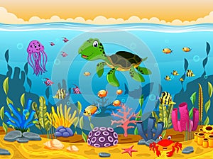 Cartoon turtle underwater