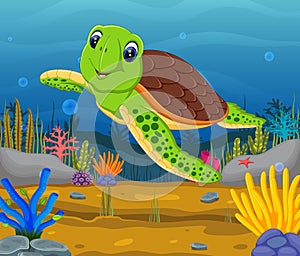 Cartoon turtle underwater