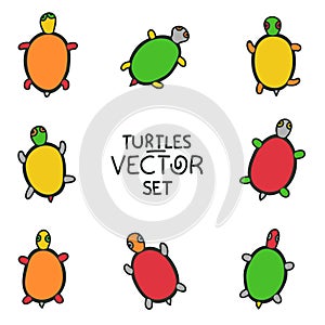 Cartoon turtles set - vector animal collection