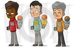 Cartoon tv journalist character vector set