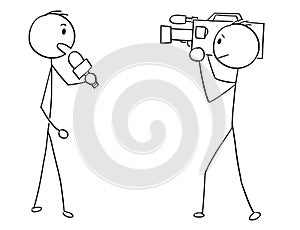 Cartoon of Tv or Television News Reporter and Cameraman