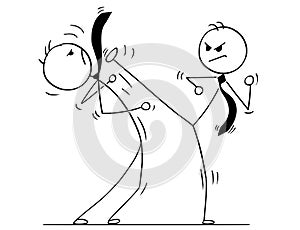 Cartoon of Two Businessmen Kung Fu or Karate Fighting