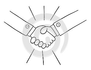 Cartoon two businessmen shaking hands, vector illustration