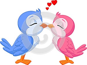 Cartoon two love birds kissing