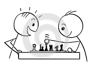 Cartoon of Two Man Playing Chess