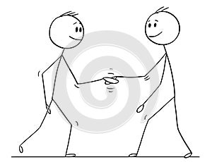 Cartoon of Two Men or Businessmen Shaking Hands