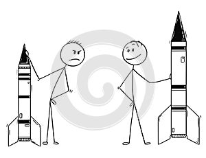 Cartoon of Two Politicians or Businessmen Demonstrating Missiles or Military Rockets