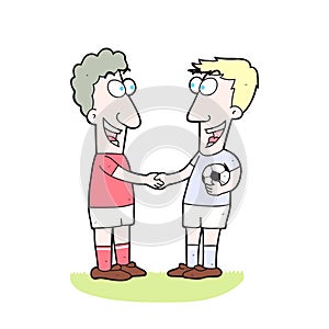 Cartoon two soccer players shaking hand