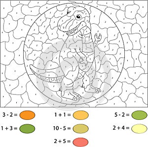 Cartoon tyrannosaur. Color by number educational game for kids