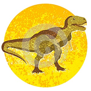 Cartoon tyrannosaur, image with dinosaur into circle isolated on white background
