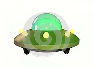 cartoon UFO flying saucer on a white background 3d rendering