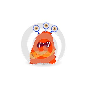 Cartoon ugly three-eyes redhead monster isolated on white