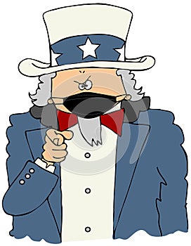 Cartoon Uncle Sam wearing a face mask