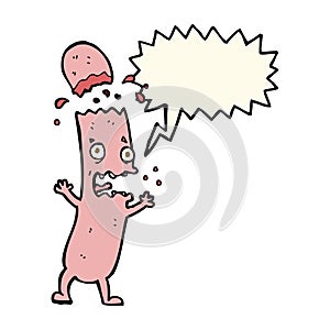 cartoon undercooked sausage with speech bubble