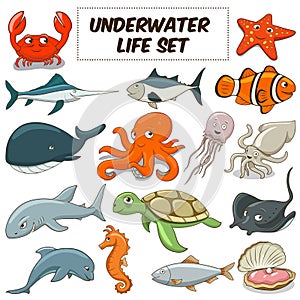 Cartoon underwater animals set vector