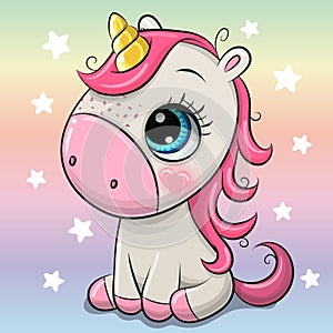 Cartoon Unicorn isolated on a Rainbow background