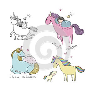 Cartoon unicorn. Mythical animal. cute pegasus - Vector