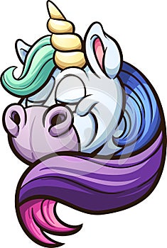 Cartoon unicorn with a rainbow mane