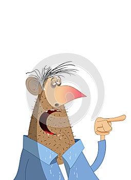 Cartoon of an unshaven man pointing