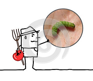 Cartoon Upset Farmer wirh Caterpillar