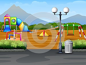 Cartoon urban park kids playground in the nature background