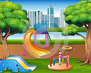 Cartoon urban park kids playground in the nature background