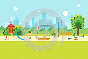 Cartoon Urban Park Kids Playground. Vector