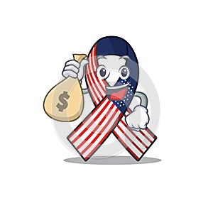 Cartoon usa ribbon with the holding money bag character