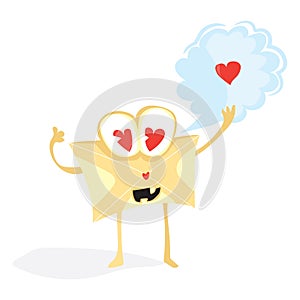 Cartoon valentines day romantic mail. Cute funny envelope character. Holiday flat vector design on white background